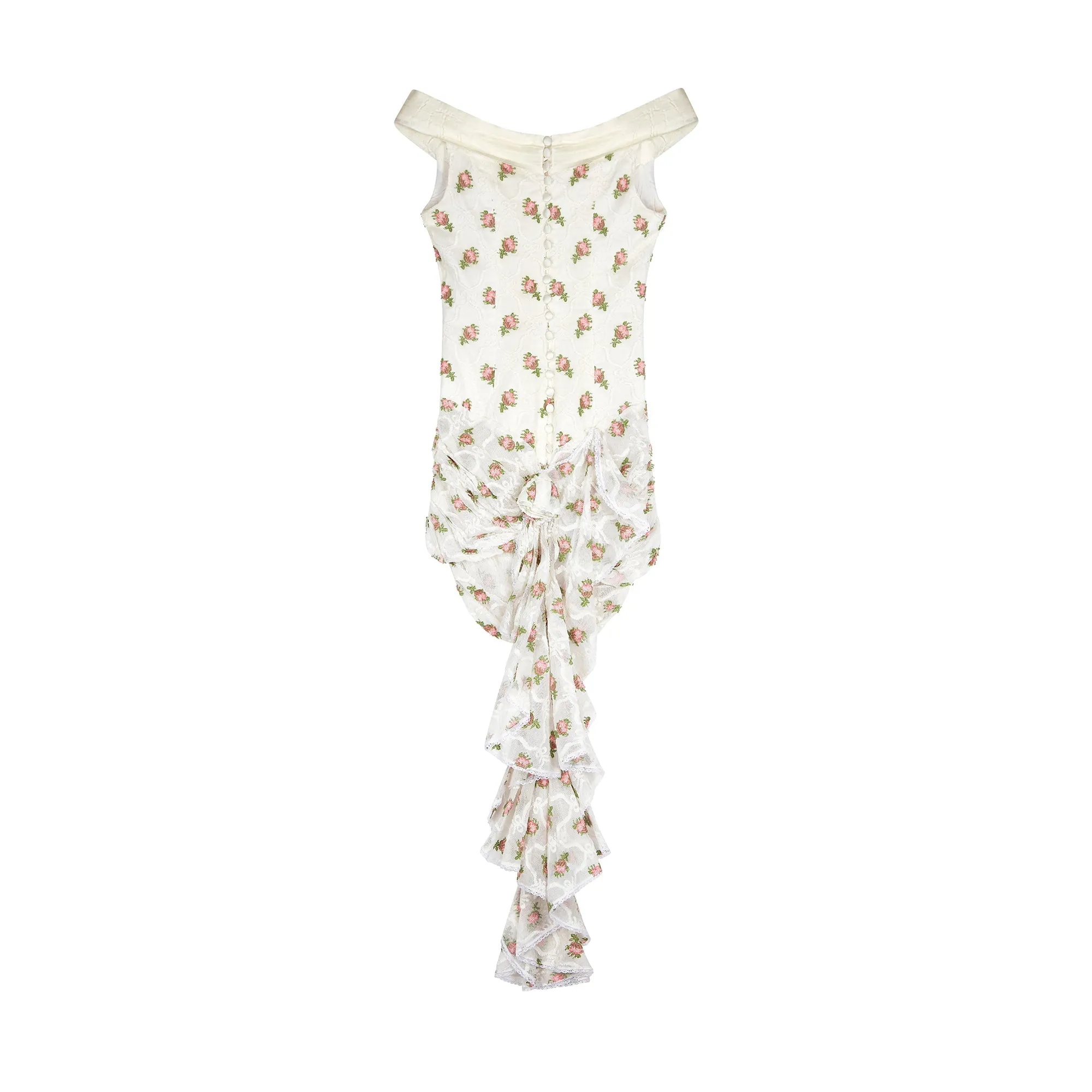 1990s Documented Catherine Buckley Rose Print Lace Wedding Suit