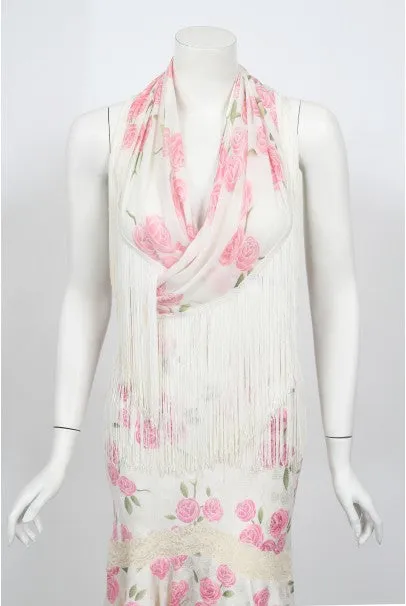 1999 Christian Dior by Galliano Pink Roses Silk Lace Bias-Cut Skirt Set