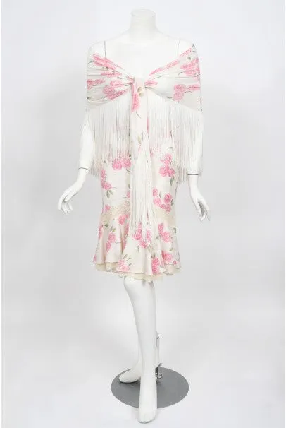 1999 Christian Dior by Galliano Pink Roses Silk Lace Bias-Cut Skirt Set