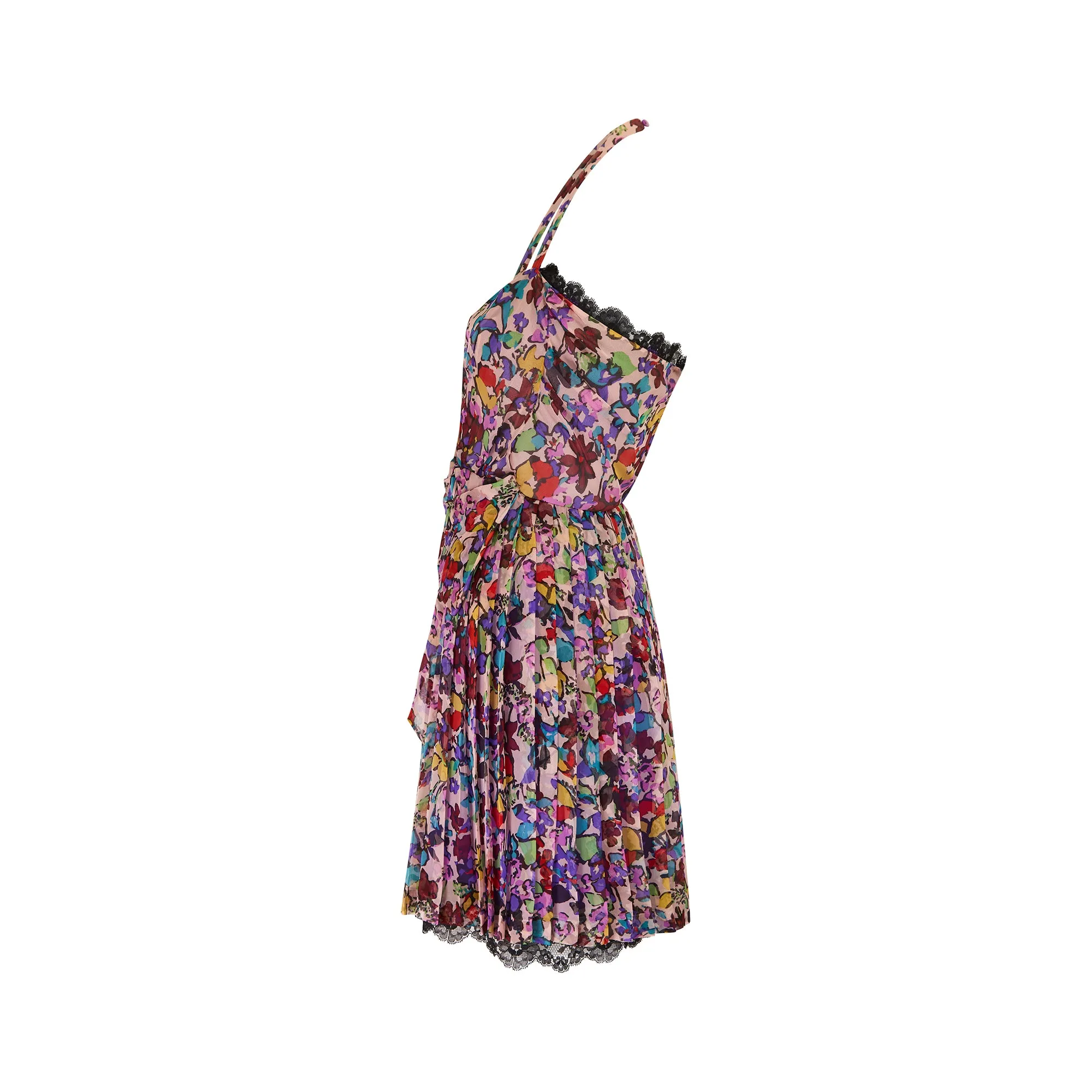 2010 Runway Christian Dior Floral Silk Chiffon Pleated Dress