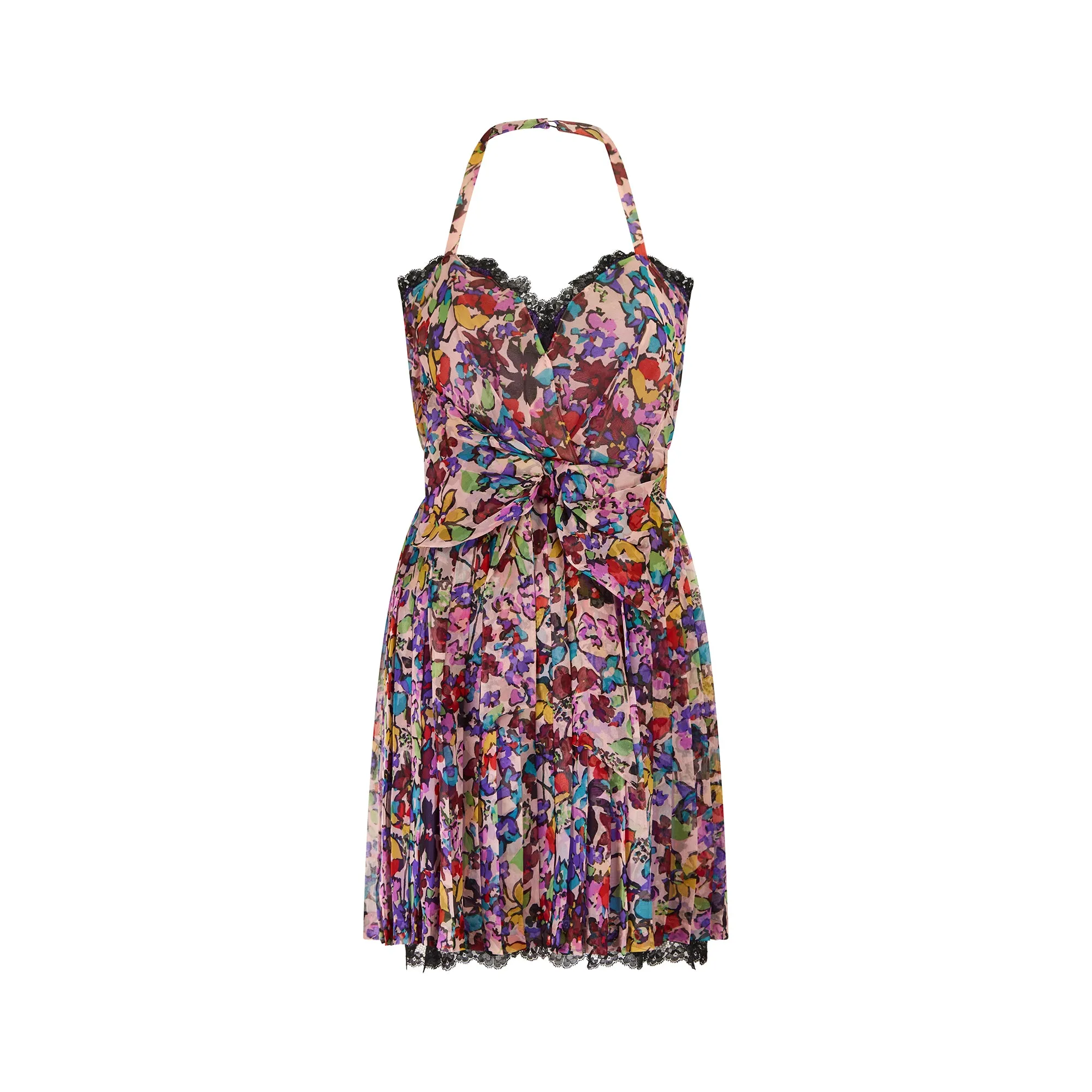 2010 Runway Christian Dior Floral Silk Chiffon Pleated Dress