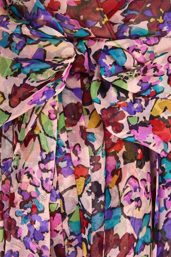 2010 Runway Christian Dior Floral Silk Chiffon Pleated Dress