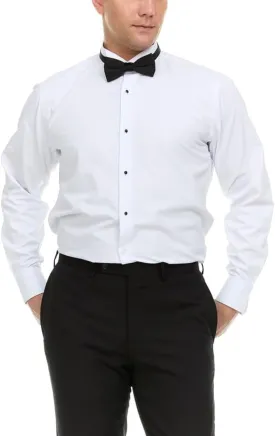 Adam Baker Men's Slim Fit Convertible Cuff Cotton-Blend Laydown & Wingtip Collar Tuxedo Shirt - Cufflinks & Bow Tie Included