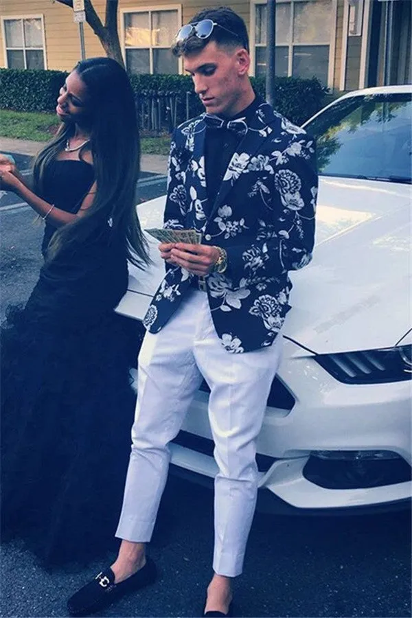 Amazing Printed Two Piece Notch Lapel Prom Suit for Men