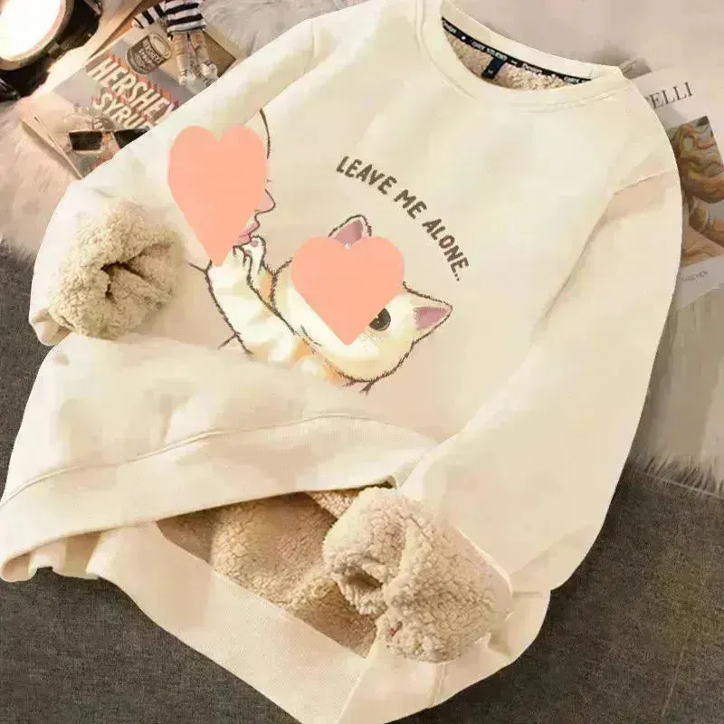Autumn Winter Fleece-lined thick sweatshirt Pullover top for men