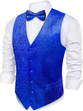 Barry.Wang Mens Shiny Vest V-neck Silm Fit Suit Waistcoat Bowtie Set Party Prom Tuxedo Formal Casual
