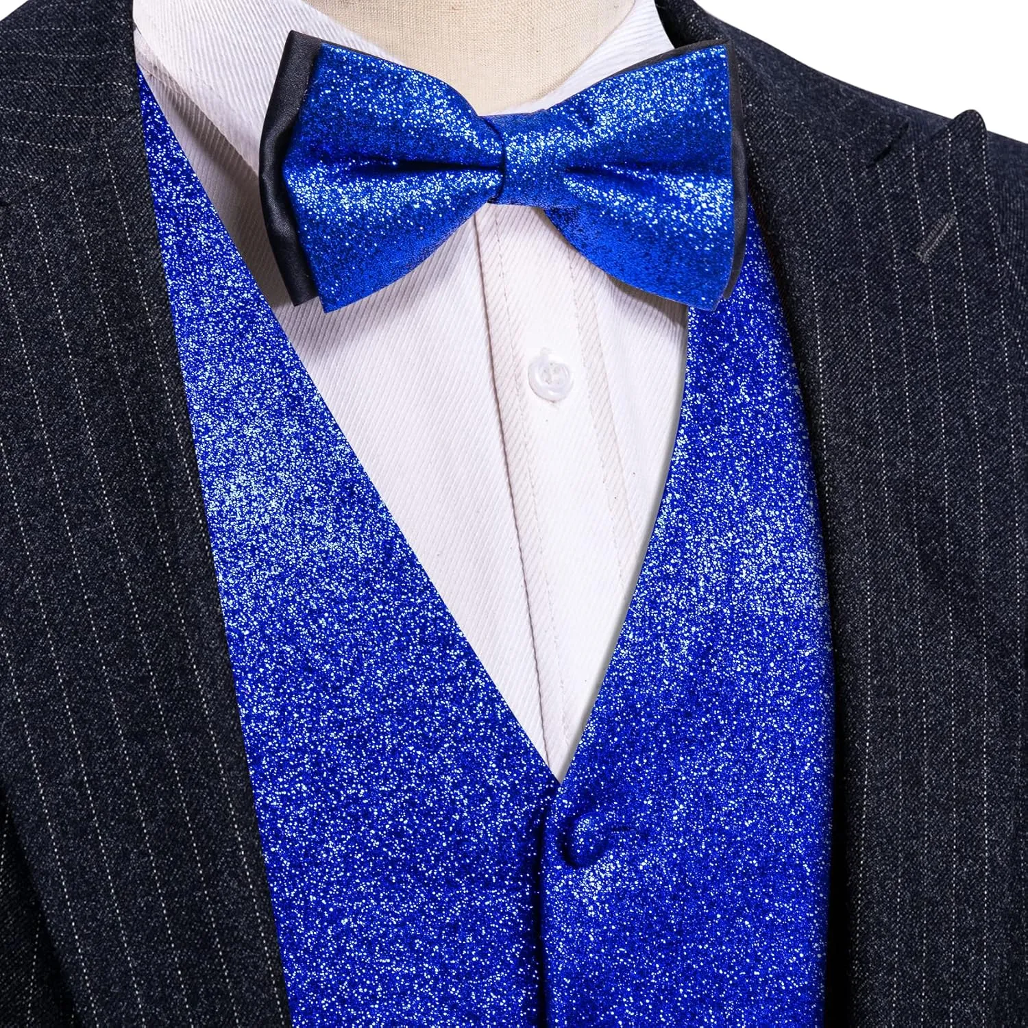 Barry.Wang Mens Shiny Vest V-neck Silm Fit Suit Waistcoat Bowtie Set Party Prom Tuxedo Formal Casual