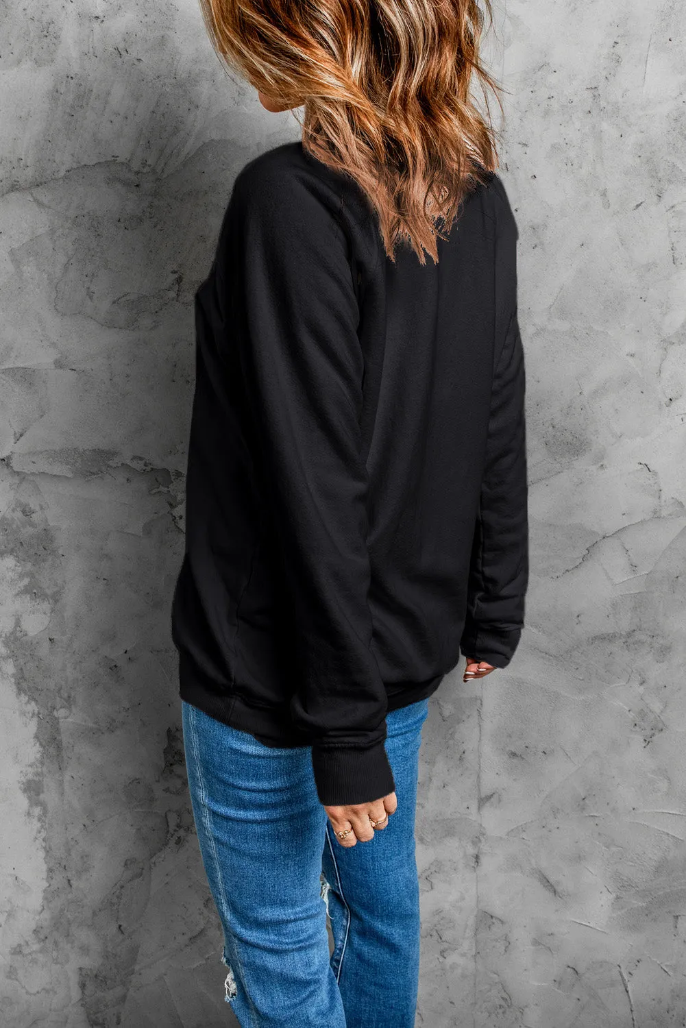 Black  Merry & Bright Letter Print Pullover Sweatshirt
