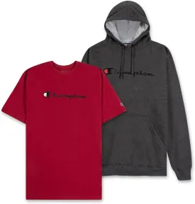 Champion Hoodie and T Shirt Big and Tall 2 Pack - Pullover Sweatshirt & Tee Pack