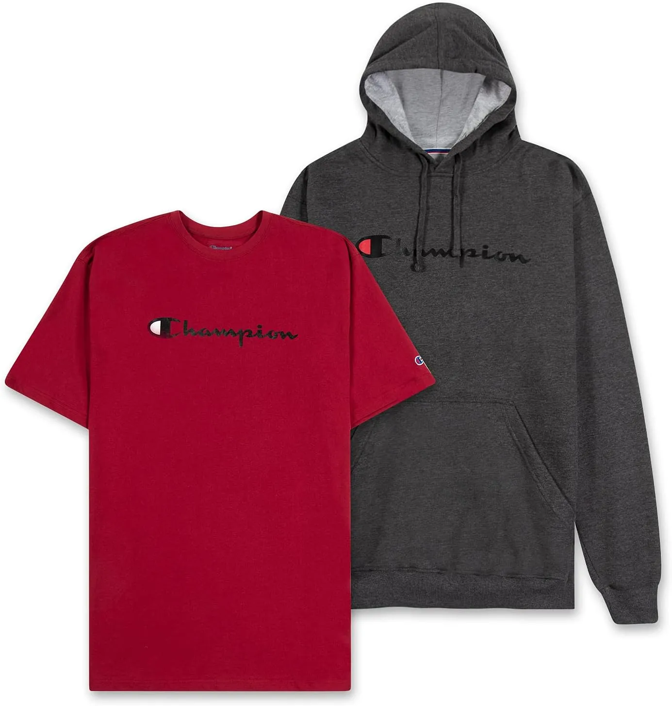 Champion Hoodie and T Shirt Big and Tall 2 Pack - Pullover Sweatshirt & Tee Pack