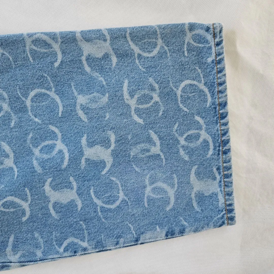 Chanel CC Printed Logo 23B Denim Wide Leg Jeans