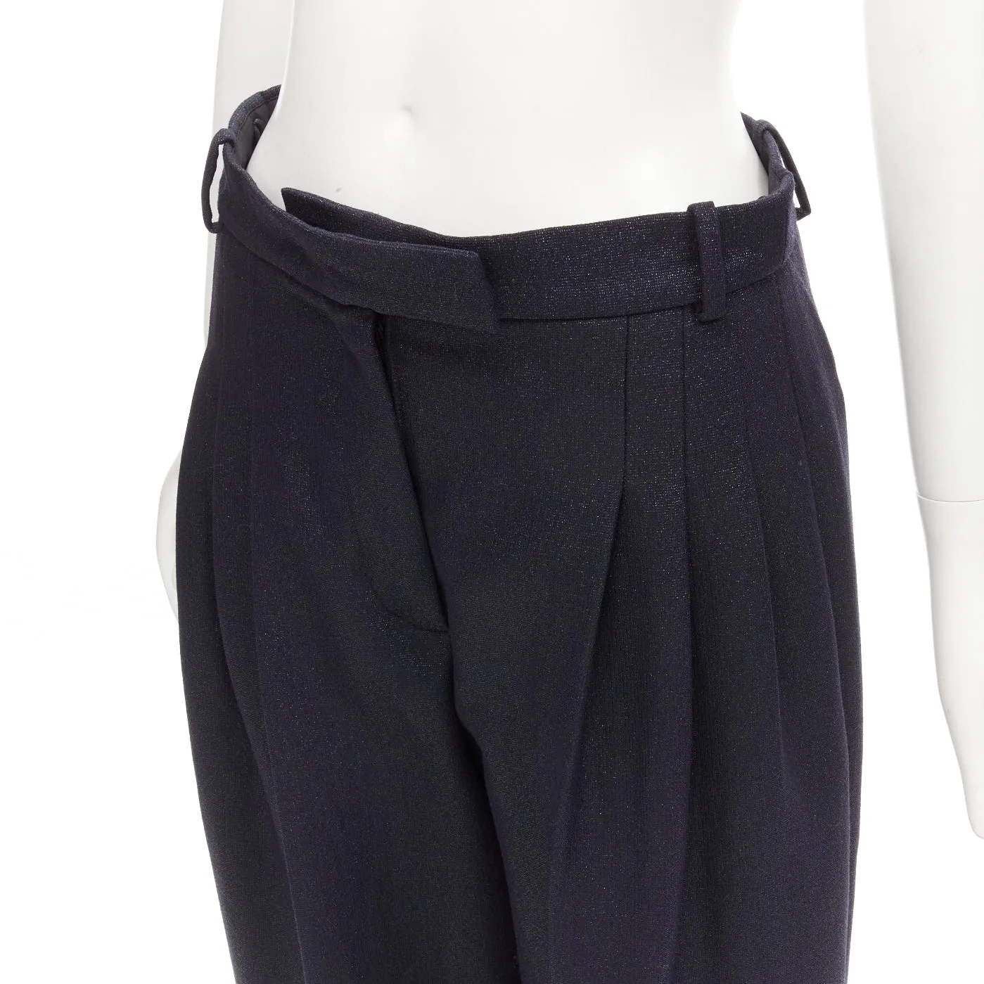CHANEL  metallic black pleated front chain trimmed wide leg pants FR40 M