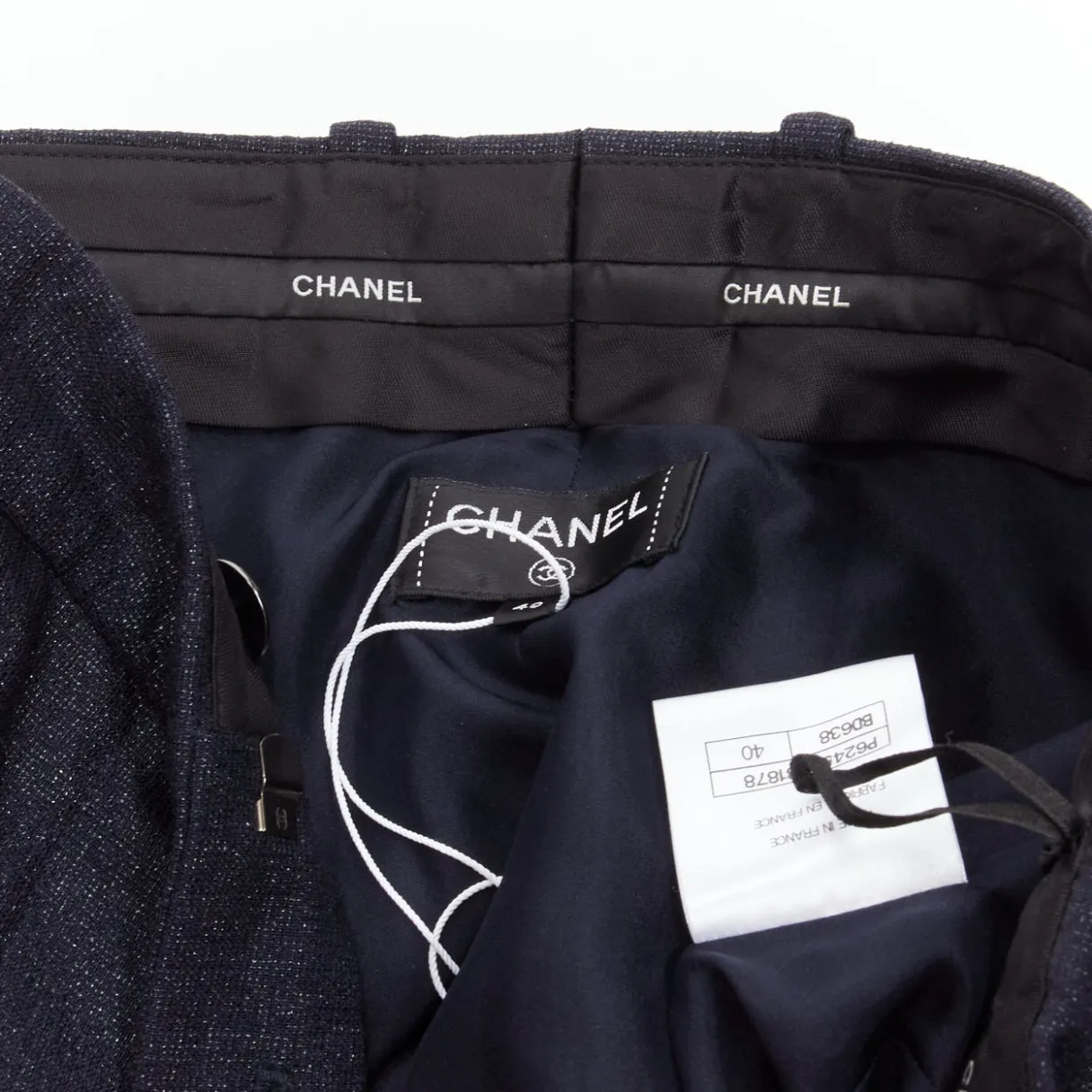 CHANEL  metallic black pleated front chain trimmed wide leg pants FR40 M