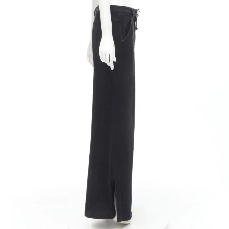 CHANEL Runway cotton black CC chain buckle belt wide leg bell pants FR38 M