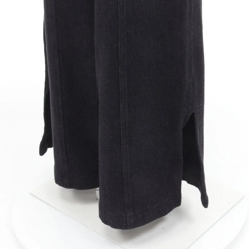 CHANEL Runway cotton black CC chain buckle belt wide leg bell pants FR38 M