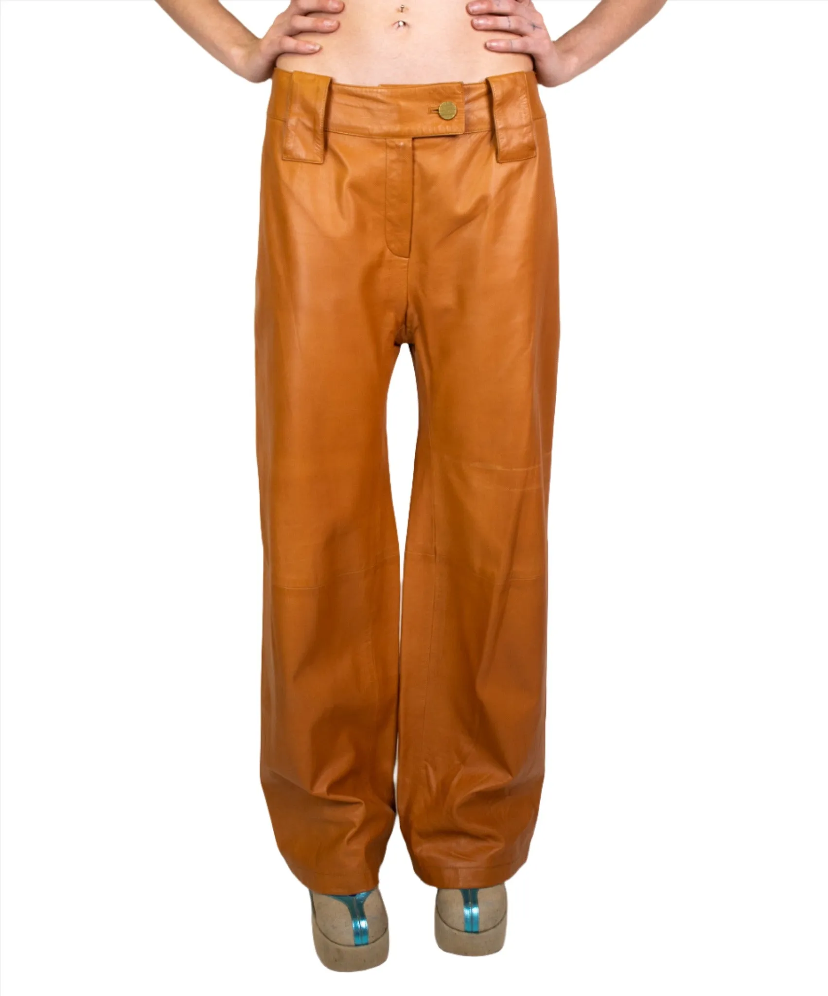 Chanel, Tan Wide-leg Leather Pants 2001