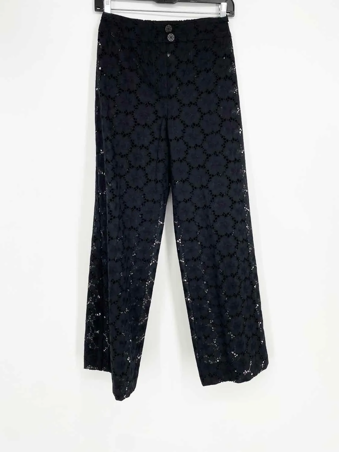 Chanel Women's Black Wide Leg Lace Sheer High Waisted Luxury Size XS Pants