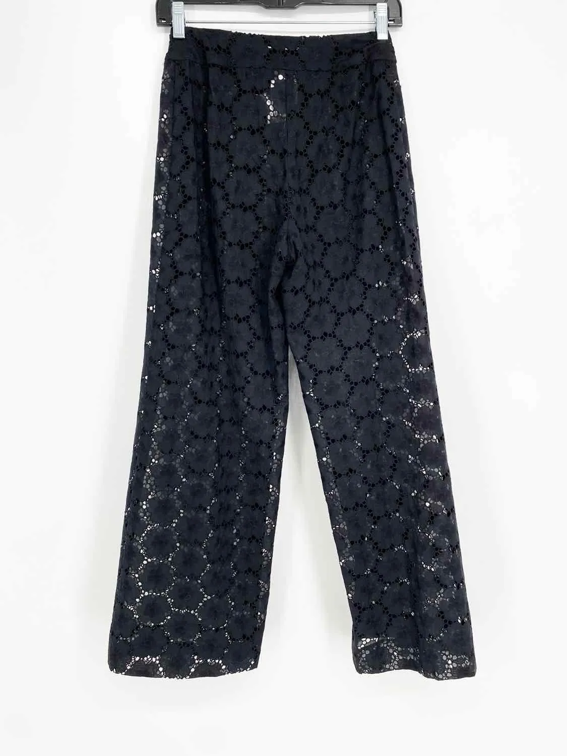 Chanel Women's Black Wide Leg Lace Sheer High Waisted Luxury Size XS Pants