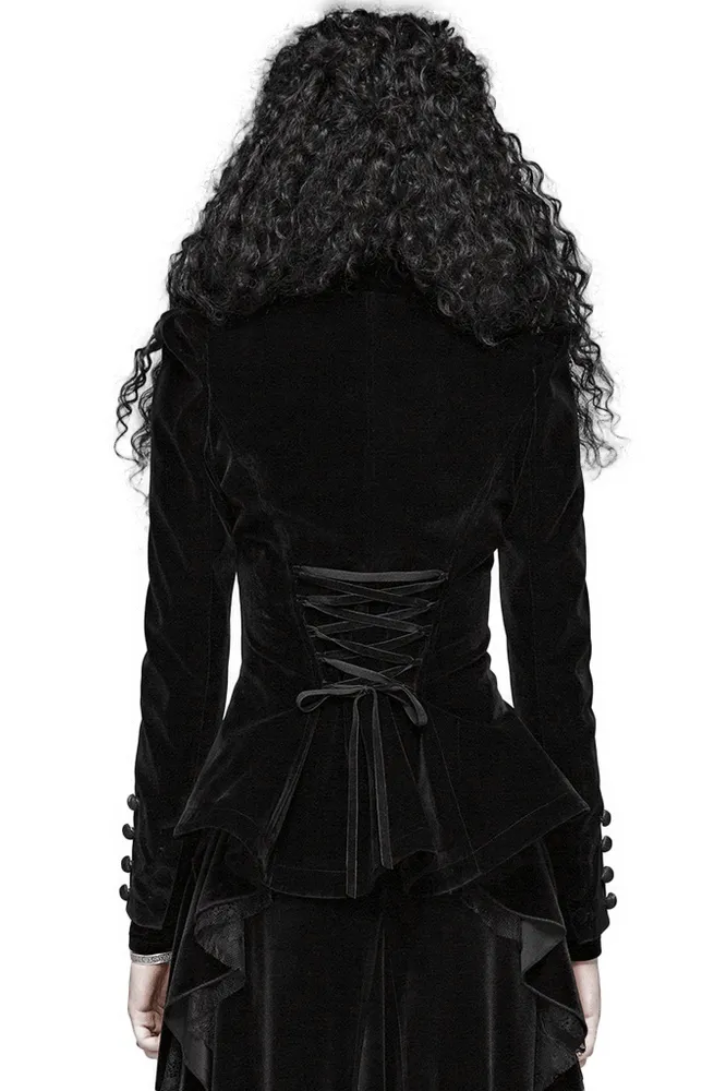 Chic Gothic Weft Velvet Tailcoat with Lace Trim