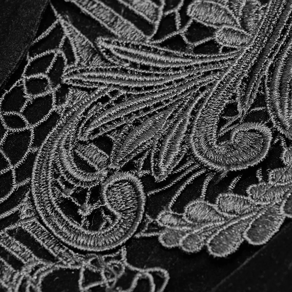 Chic Gothic Weft Velvet Tailcoat with Lace Trim