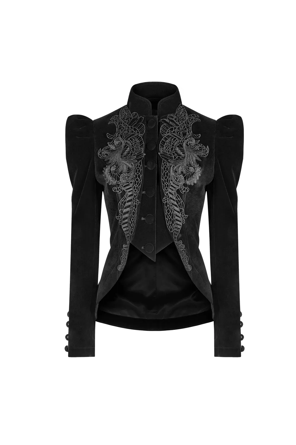 Chic Gothic Weft Velvet Tailcoat with Lace Trim