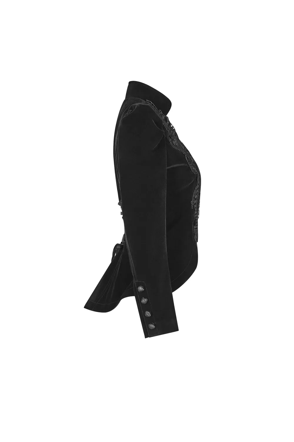 Chic Gothic Weft Velvet Tailcoat with Lace Trim