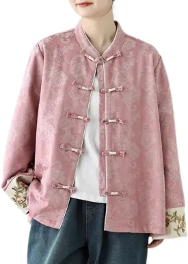 Chinese style buckle embroidered jacket for women in autumn retro stand collar suit top