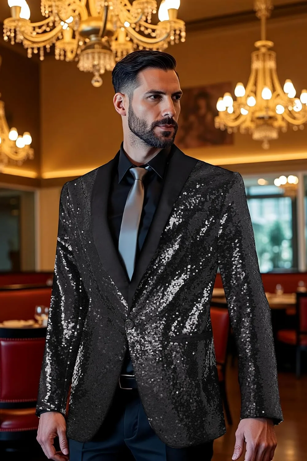 Coucoland Sequin Blazer Men-Tuxedo Jacket Sequin Suit Men Sport Coats