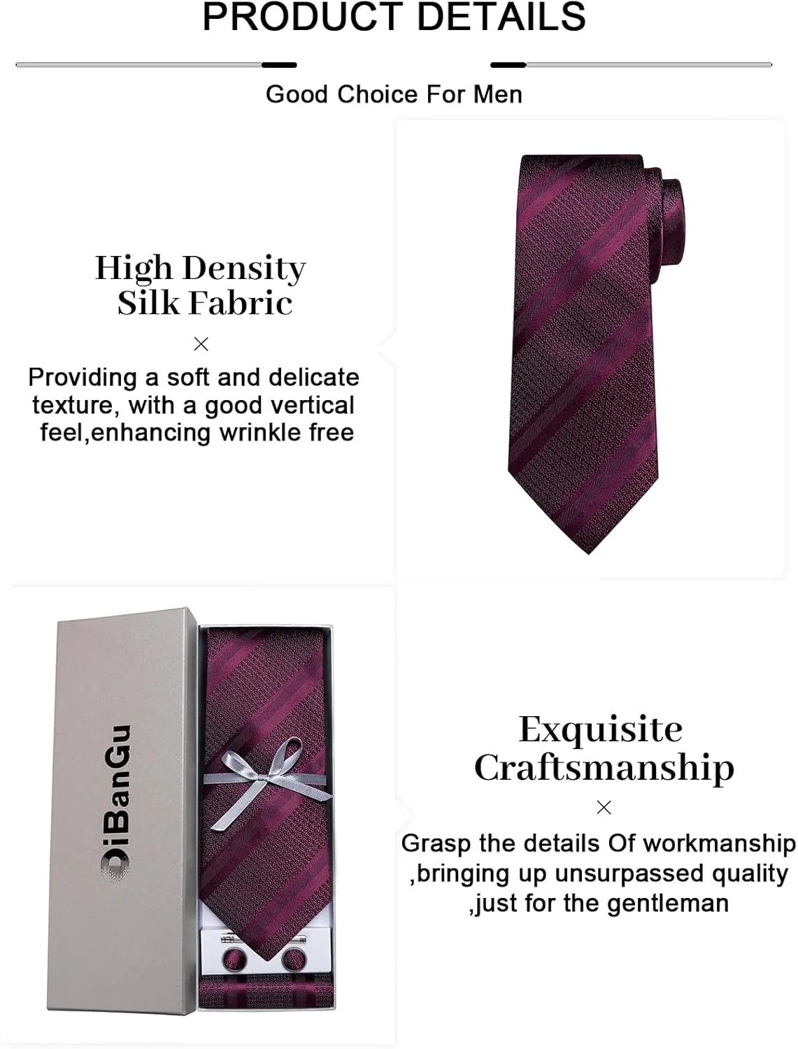 DiBanGu Mens Striped Tie Silk Woven Necktie and Pocket Square Cufflinks Tie Clip Set Wedding Business Formal Gift Tie for Men