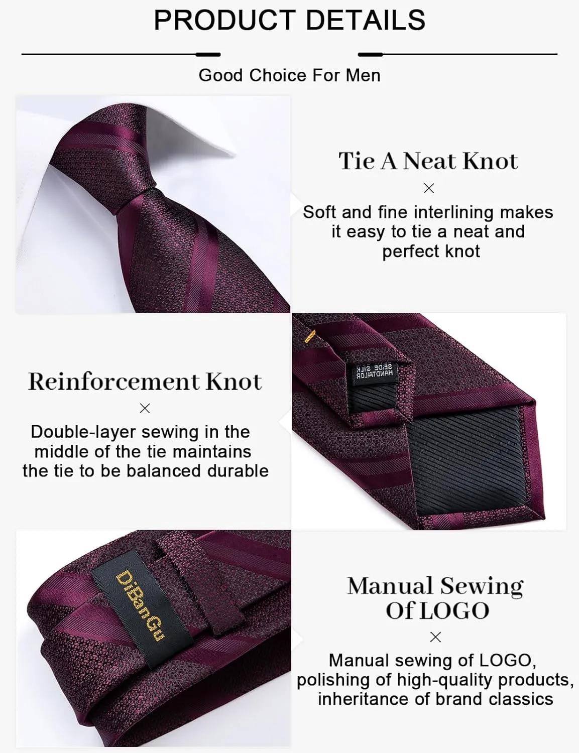 DiBanGu Mens Striped Tie Silk Woven Necktie and Pocket Square Cufflinks Tie Clip Set Wedding Business Formal Gift Tie for Men