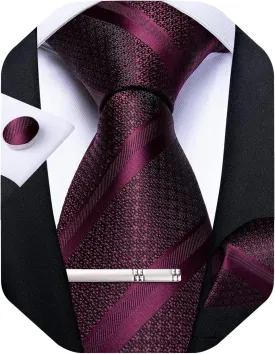 DiBanGu Mens Striped Tie Silk Woven Necktie and Pocket Square Cufflinks Tie Clip Set Wedding Business Formal Gift Tie for Men