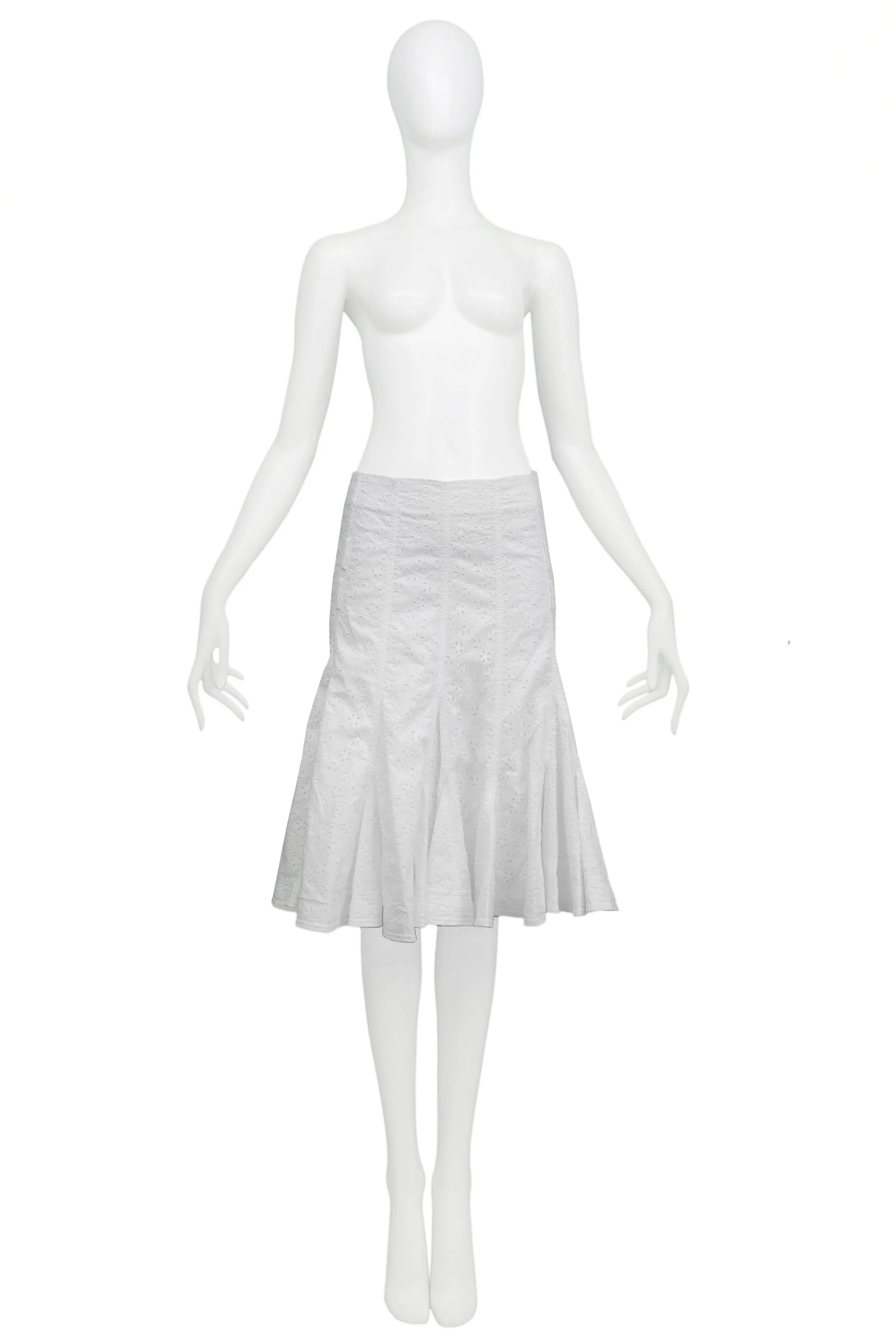DIOR WHITE EYELET FLARE SKIRT