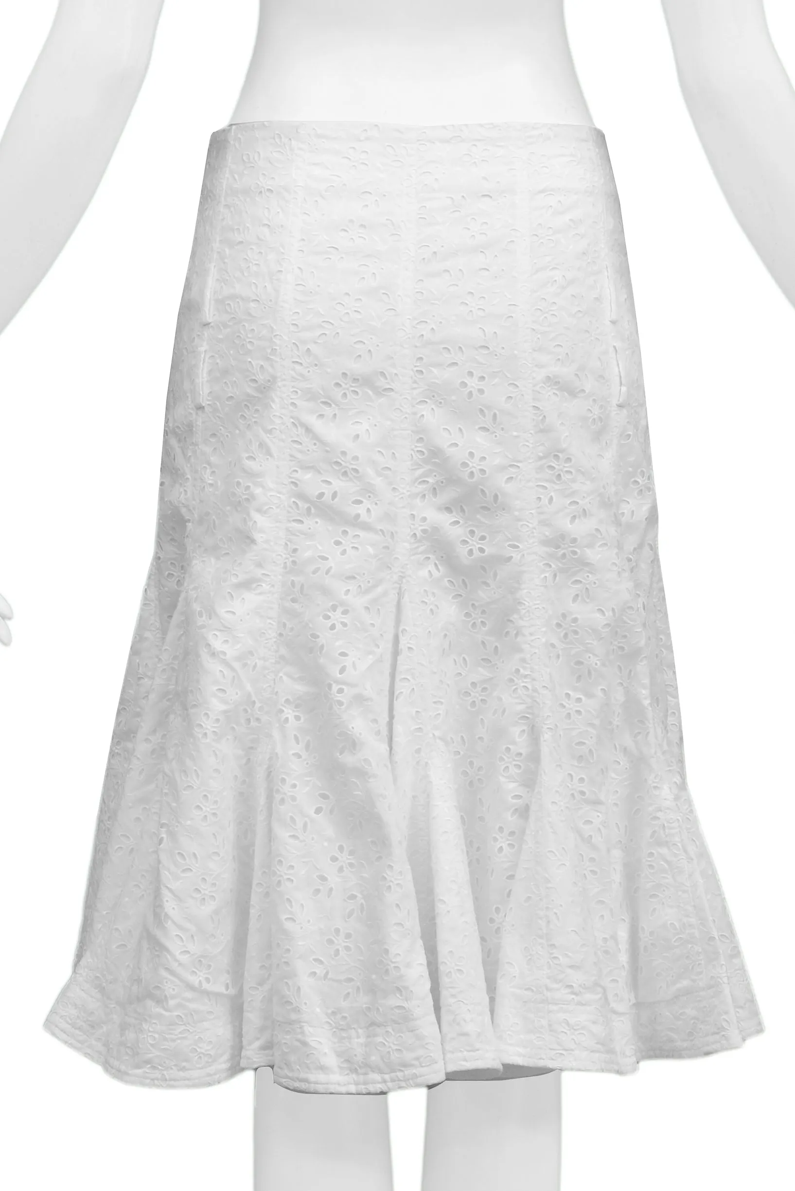 DIOR WHITE EYELET FLARE SKIRT