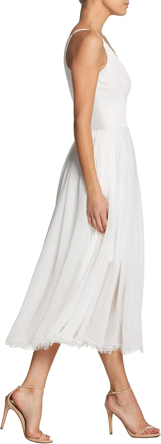 Dress the Population Women's Alicia Plunging Mix Media Sleeveless Fit and Flare Midi Dress