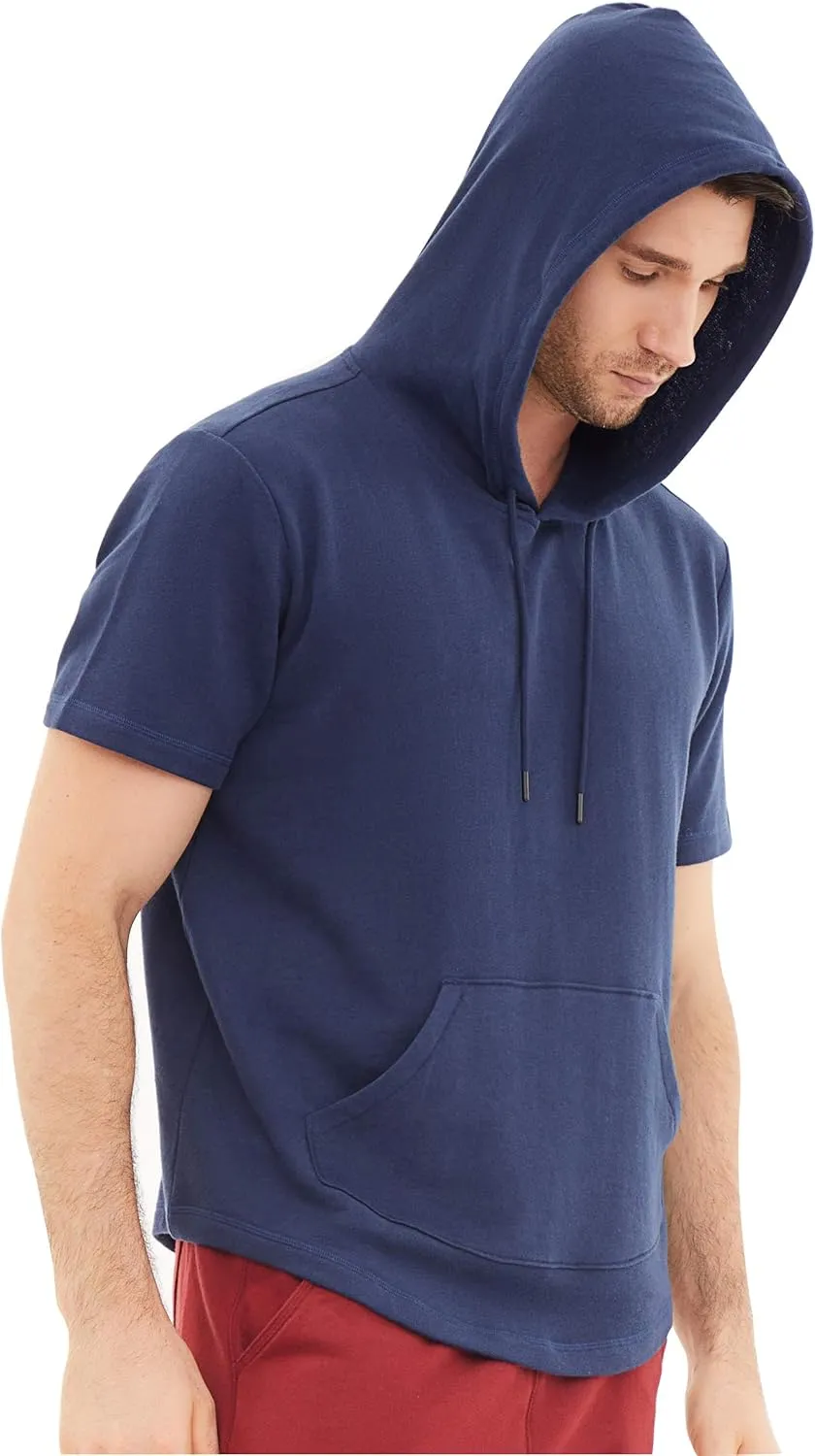 DubinikShort Sleeve Hoodie Lightweight Soft Cotton Moisture Wicking Kangaroo Pocket Short Sleeve Hoodie For Men