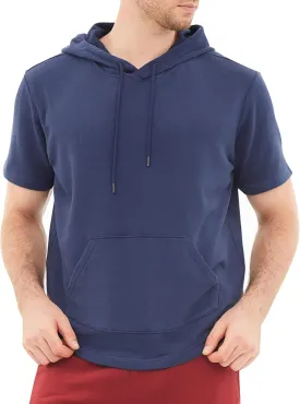 DubinikShort Sleeve Hoodie Lightweight Soft Cotton Moisture Wicking Kangaroo Pocket Short Sleeve Hoodie For Men