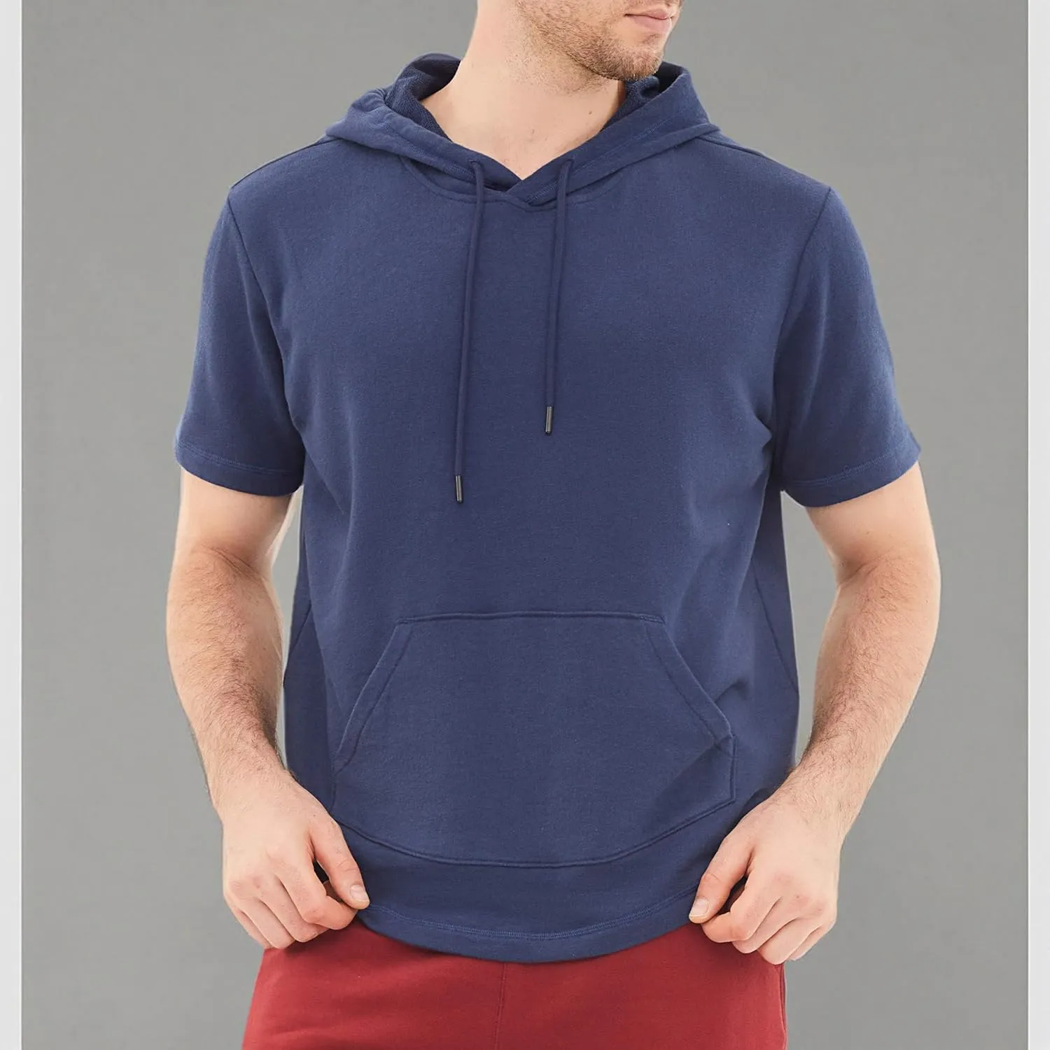 DubinikShort Sleeve Hoodie Lightweight Soft Cotton Moisture Wicking Kangaroo Pocket Short Sleeve Hoodie For Men