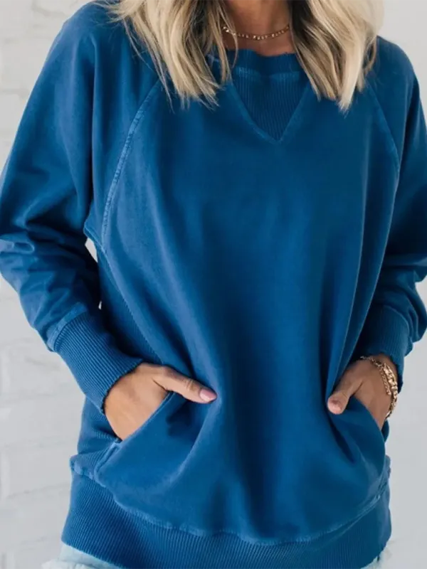 Elissa Women's Bat Sleeve Ribbed Embellished Pocket Pullover Sweatshirt