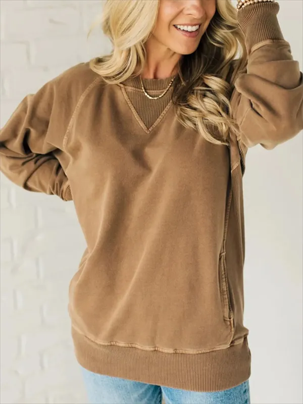 Elissa Women's Bat Sleeve Ribbed Embellished Pocket Pullover Sweatshirt