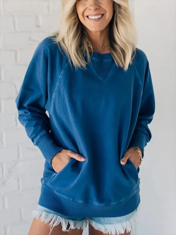Elissa Women's Bat Sleeve Ribbed Embellished Pocket Pullover Sweatshirt