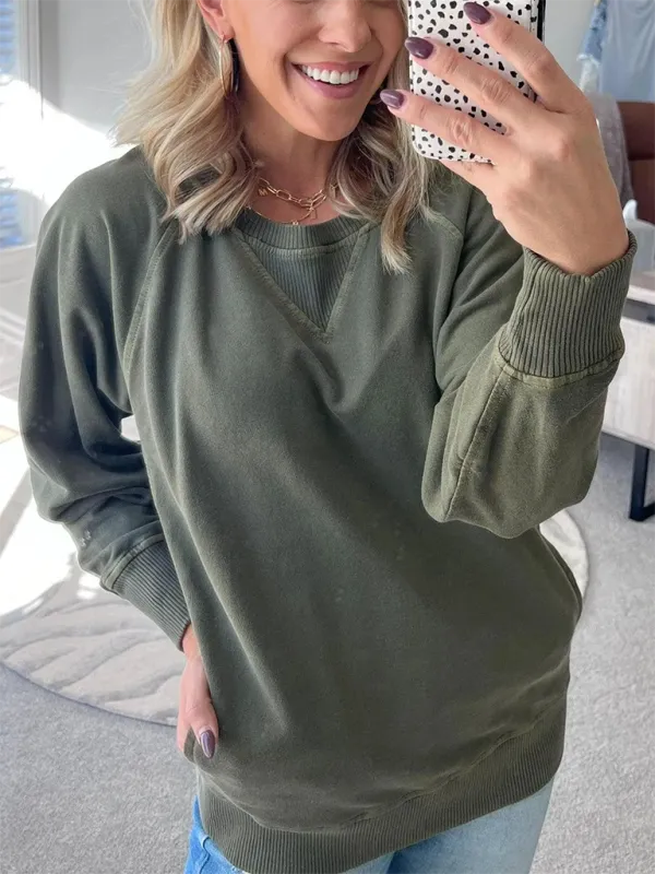 Elissa Women's Bat Sleeve Ribbed Embellished Pocket Pullover Sweatshirt