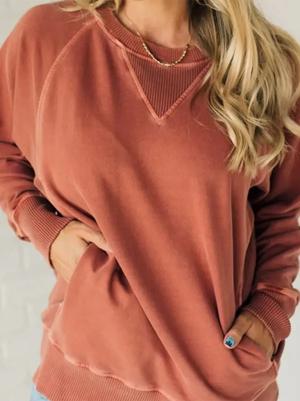 Elissa Women's Bat Sleeve Ribbed Embellished Pocket Pullover Sweatshirt