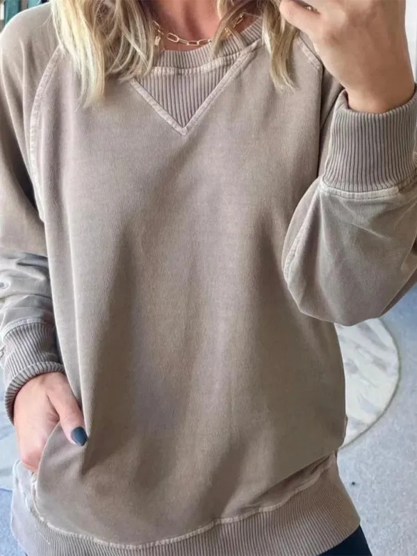 Elissa Women's Bat Sleeve Ribbed Embellished Pocket Pullover Sweatshirt