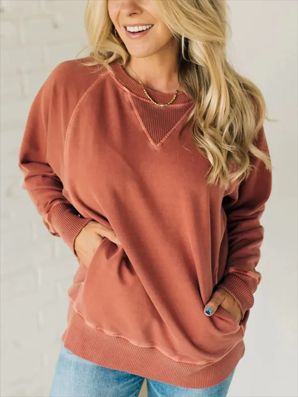 Elissa Women's Bat Sleeve Ribbed Embellished Pocket Pullover Sweatshirt