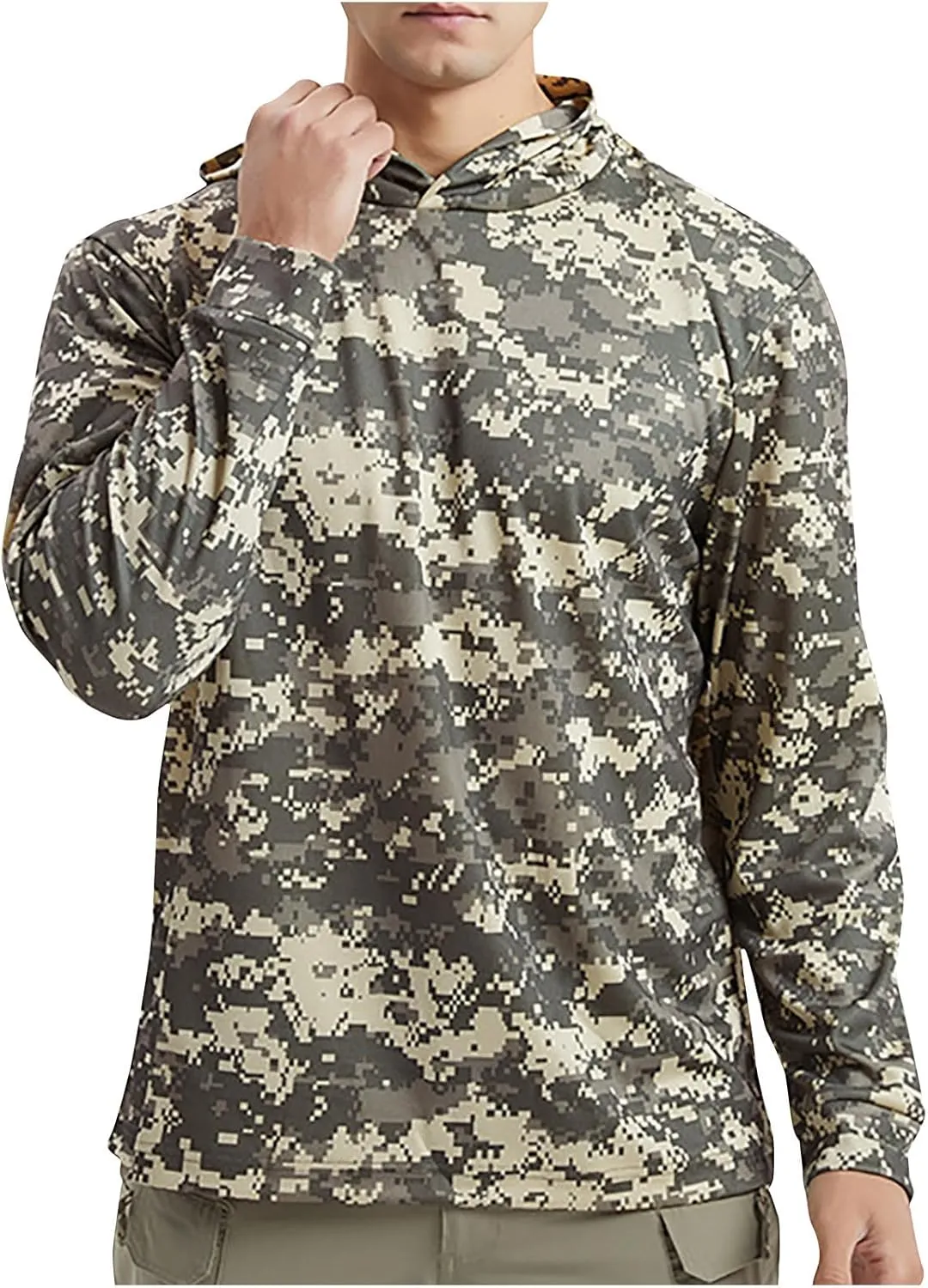 Finelylove Men's UV Sun Protection Shirt UPF 50  Camo Hoodie Long Sleeve Quick Dry Hiking Fishing Shirts Rash Guard