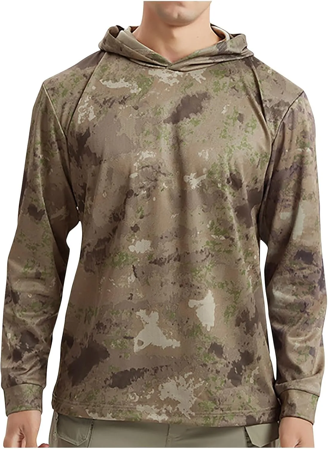 Finelylove Men's UV Sun Protection Shirt UPF 50  Camo Hoodie Long Sleeve Quick Dry Hiking Fishing Shirts Rash Guard