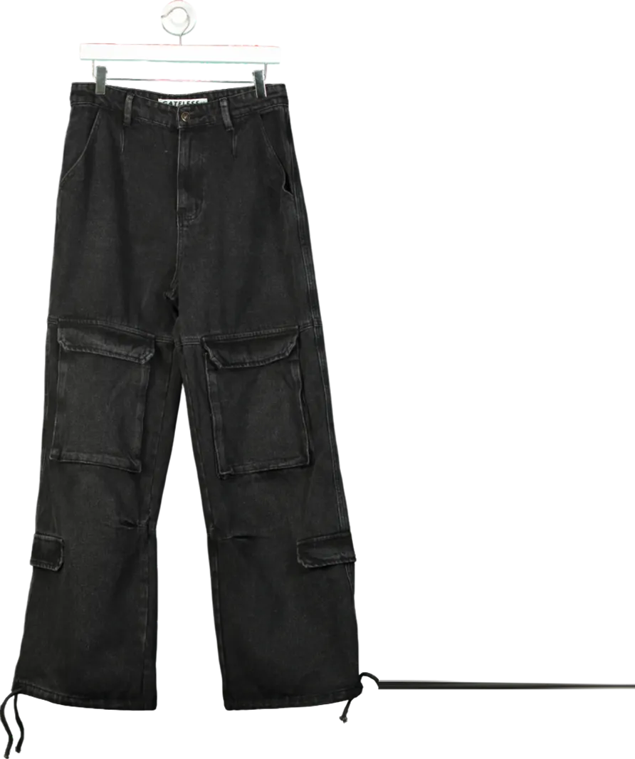 Gateless Black Wide-leg Cargo Jeans UK M