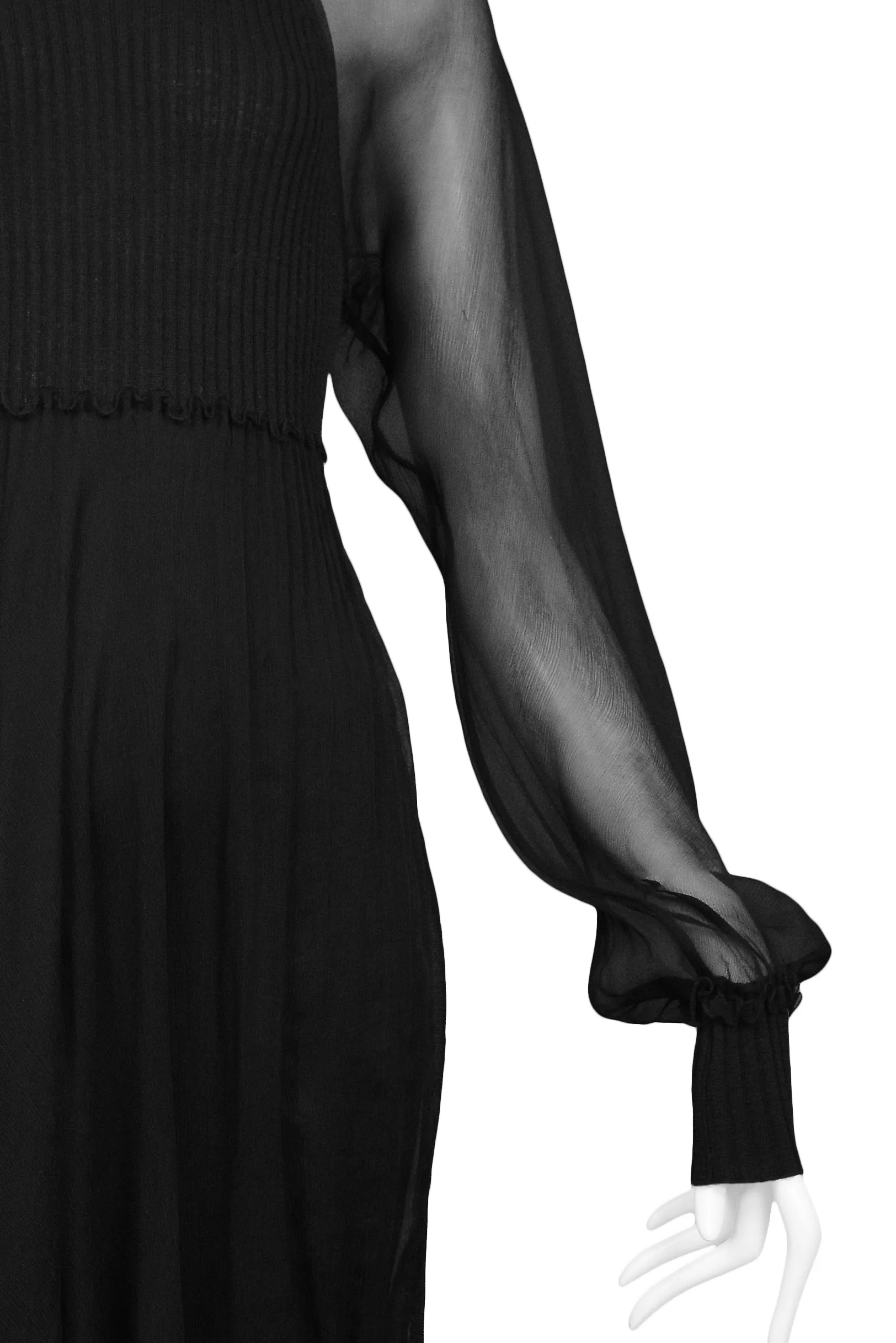 GAULTIER BLACK KNIT ILLUSION DRESS WITH CHIFFON OVERLAY & SLEEVES
