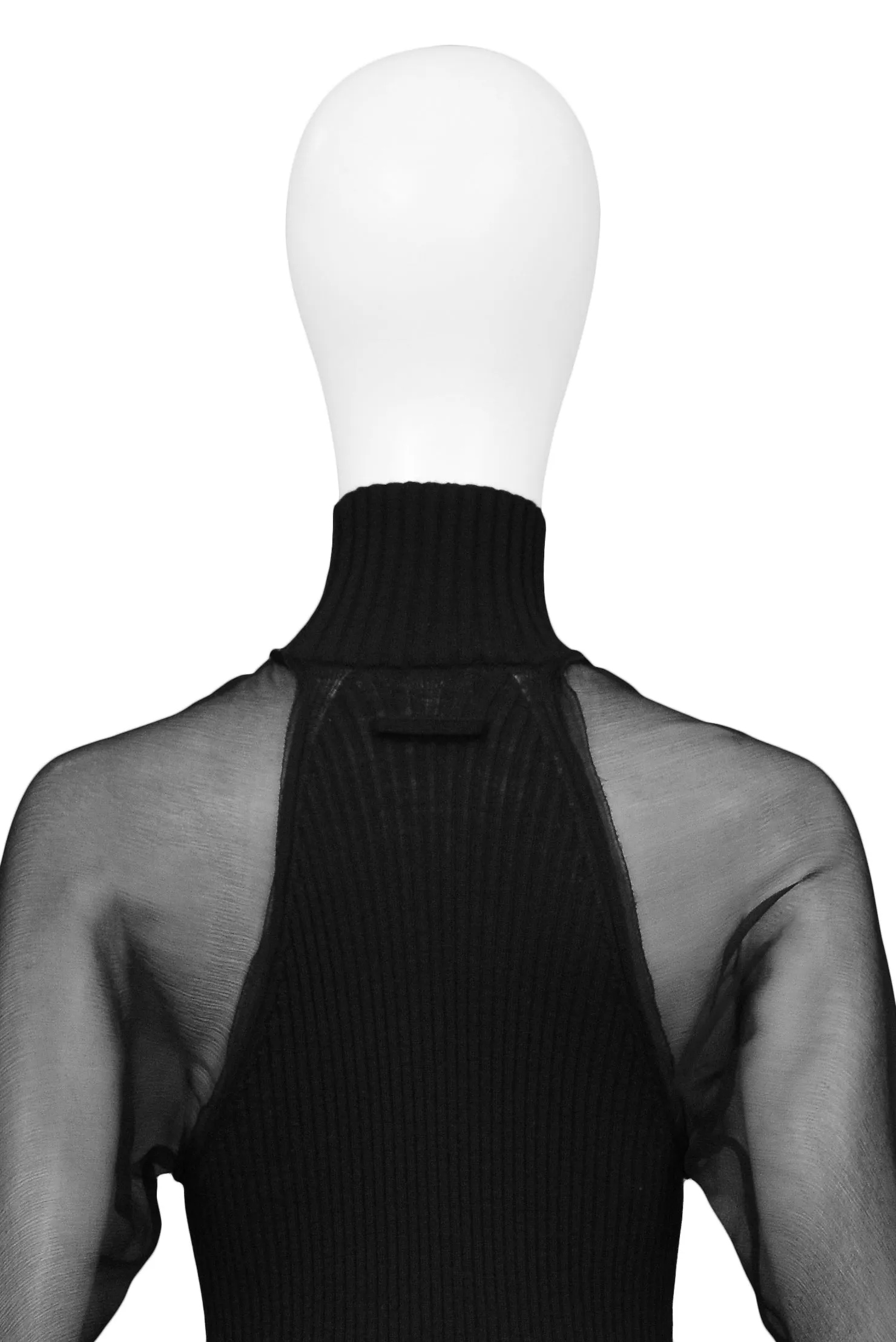 GAULTIER BLACK KNIT ILLUSION DRESS WITH CHIFFON OVERLAY & SLEEVES