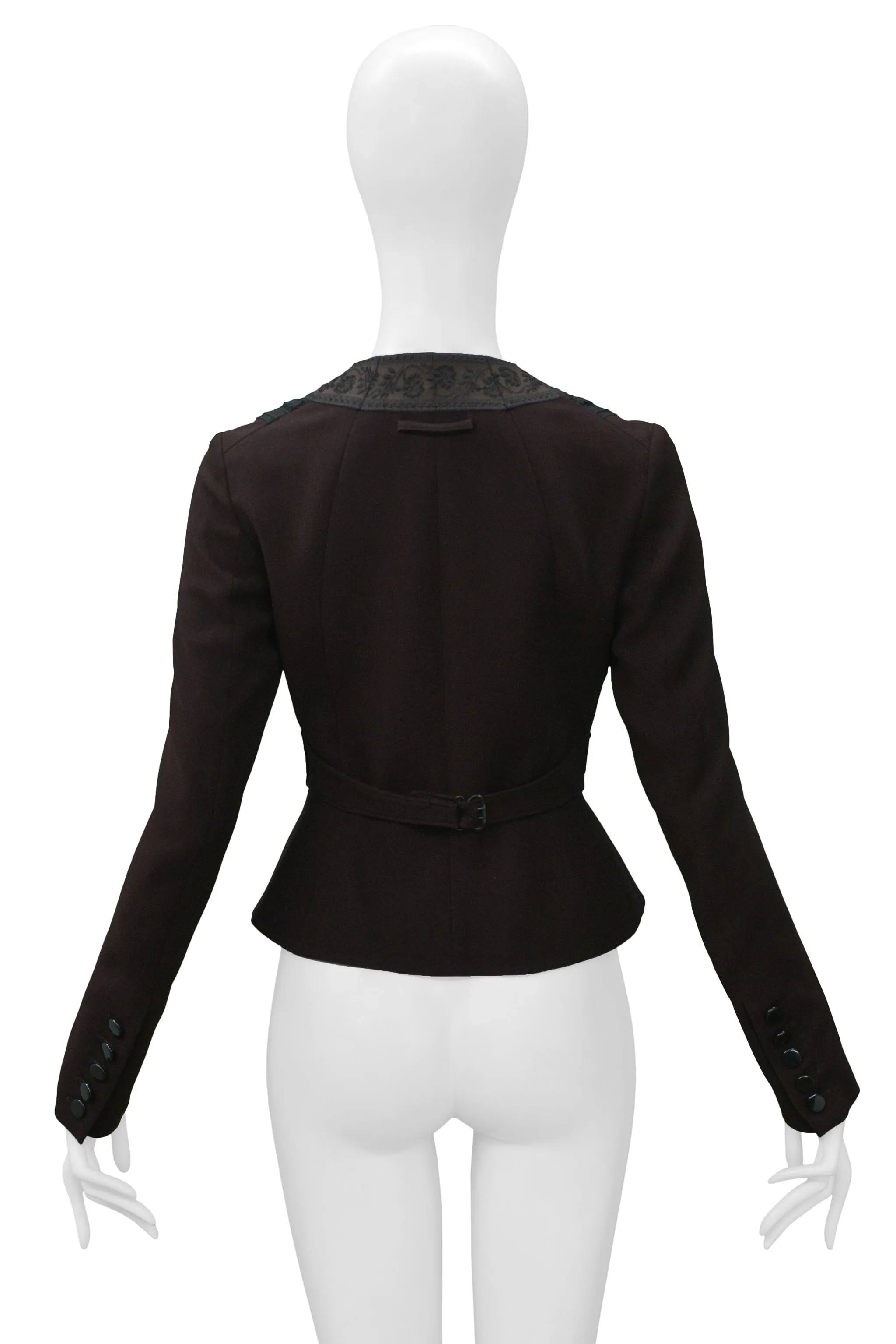 GAULTIER BROWN EMBROIDERED BROCADE BLAZER